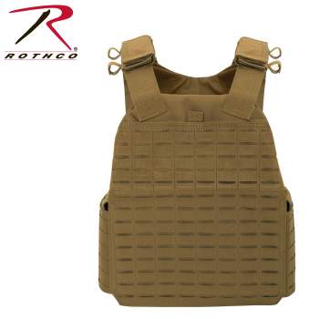 Rothco Laser Coyote Brown Cut MOLLE Plate Carrier Vest Front View